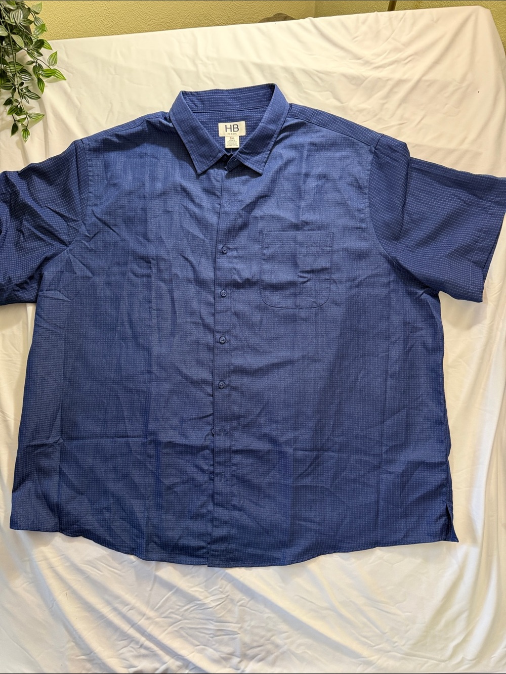 Harbor Bay by DXL- Navy Blue Short Sleeve Button-Down Shirt (0009)
